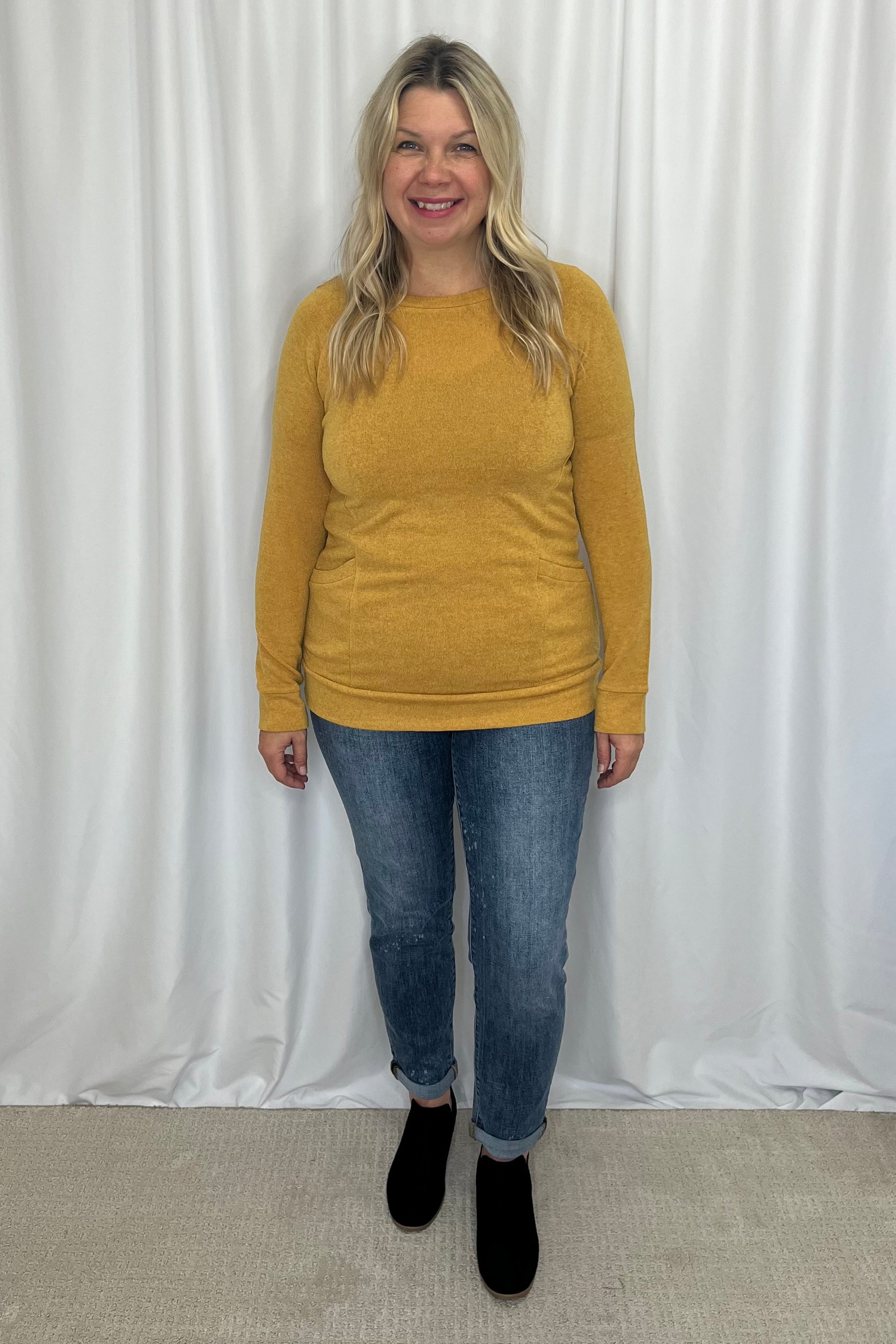 Adeline Sweater with Pockets - Mustard