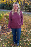 Natalie Ribbed Pullover with Kangaroo Pocket - Wine