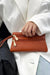 Vegan Leather Wristlet Clutch - Camel