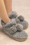 Cozy Bootie Slippers with Pom Accent - Grey