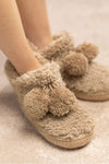 Cozy Bootie Slippers with Pom Accent - Taupe