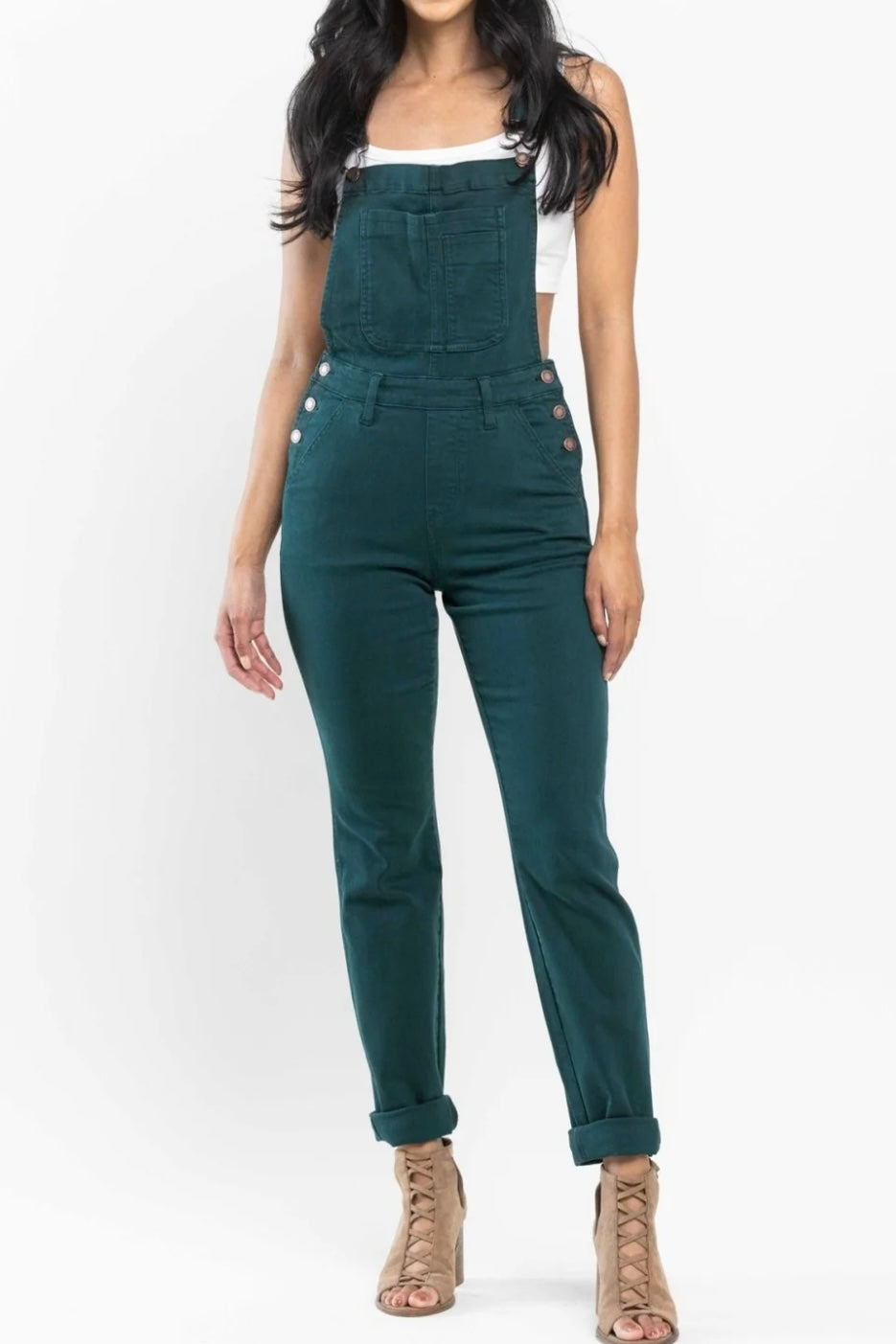 Judy Blue "Darby" Boyfriend, Double Cuff Overalls - Teal