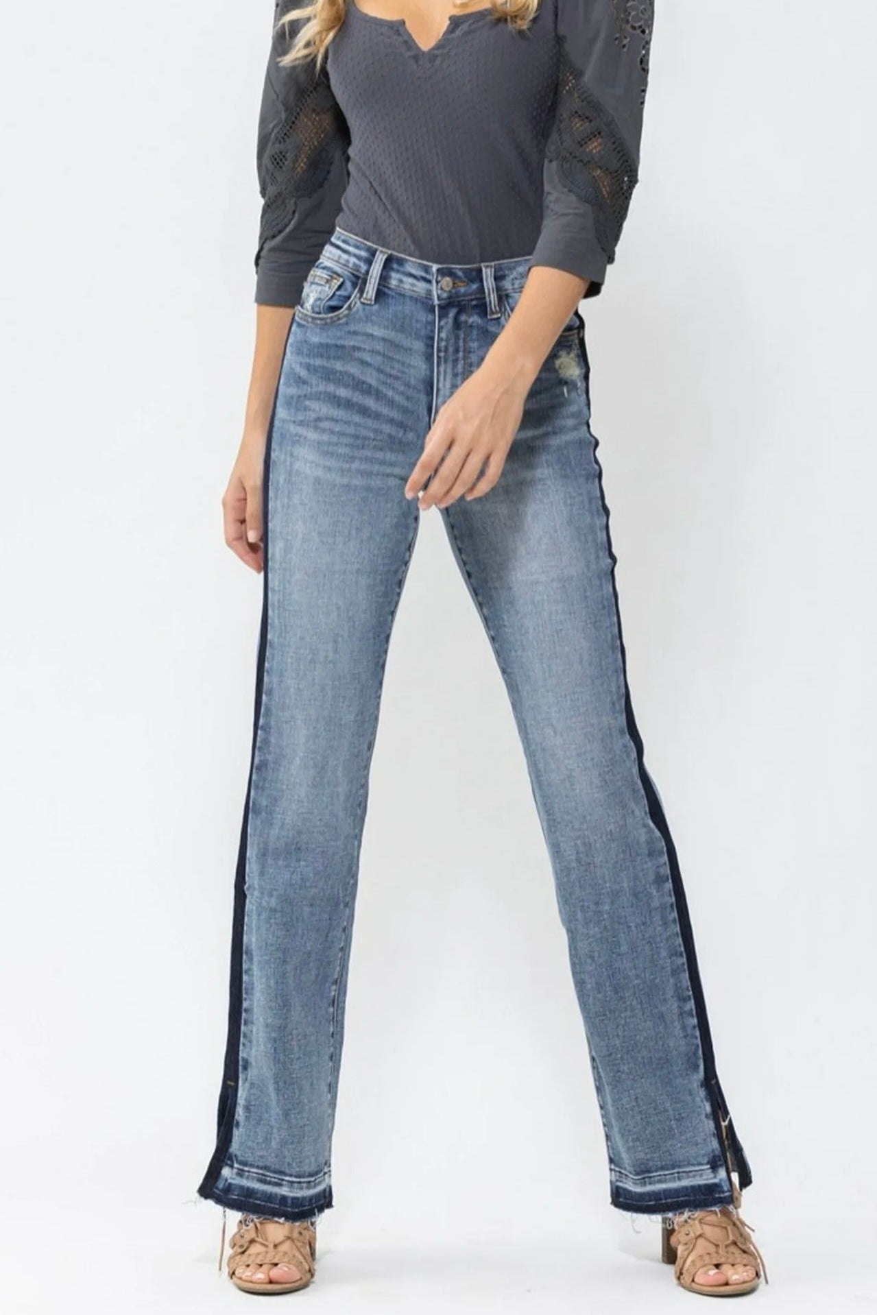 Judy Blue "Monroe" High Rise Side Seam Straight Leg Denim - Mid Wash