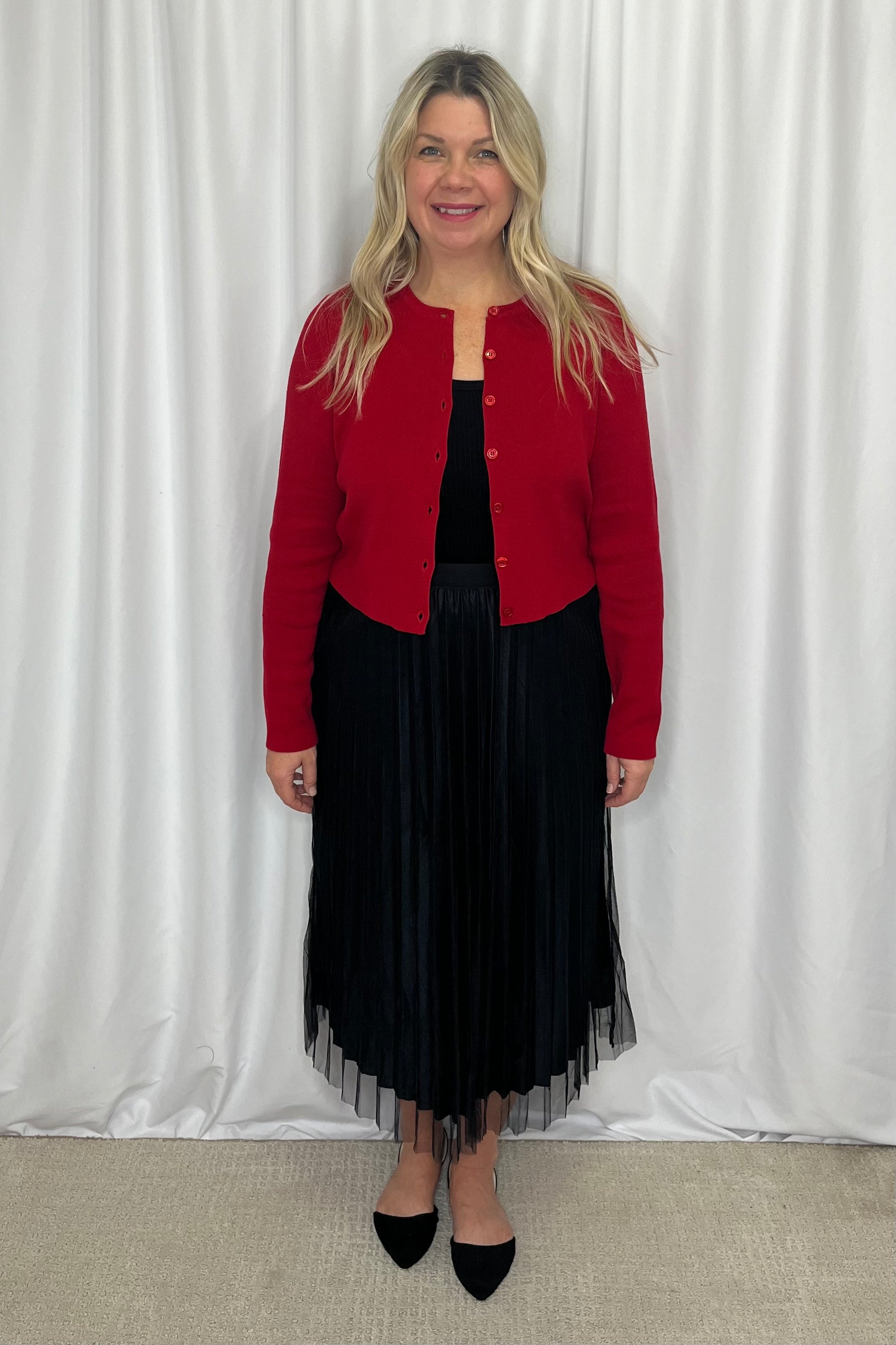 Ruby Button Cardigan - Red