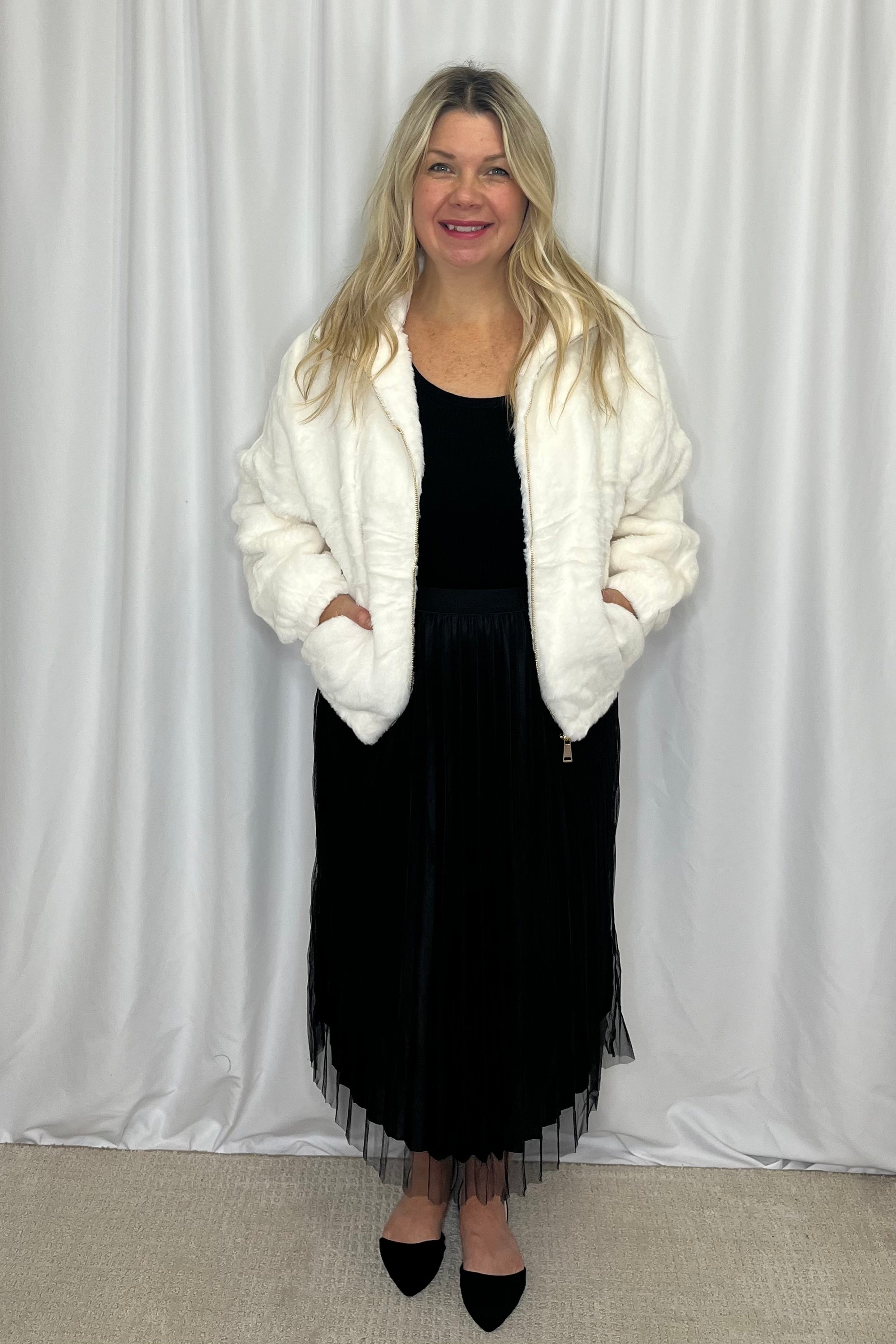 Maria Faux Fur Jacket Ivory Belle Bliss Boutique