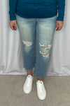 Judy Blue &quot;Blake&quot; Mid Rise Distressed Straight Crop Denim - Light Wash