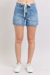 Judy Blue &quot;Marlowe&quot; High Rise Vintage Wash Jogger Shorts - Light Mid Wash