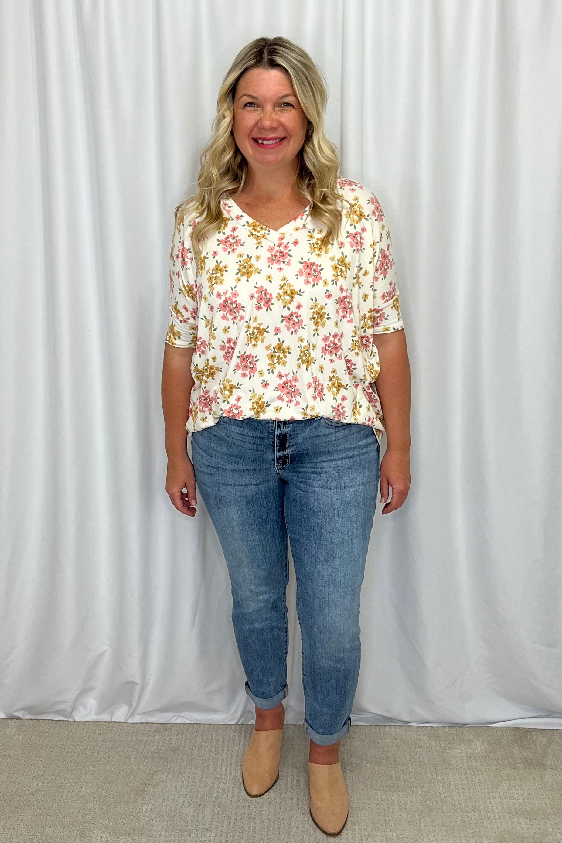 Ashley Floral Tunic Top - Ivory