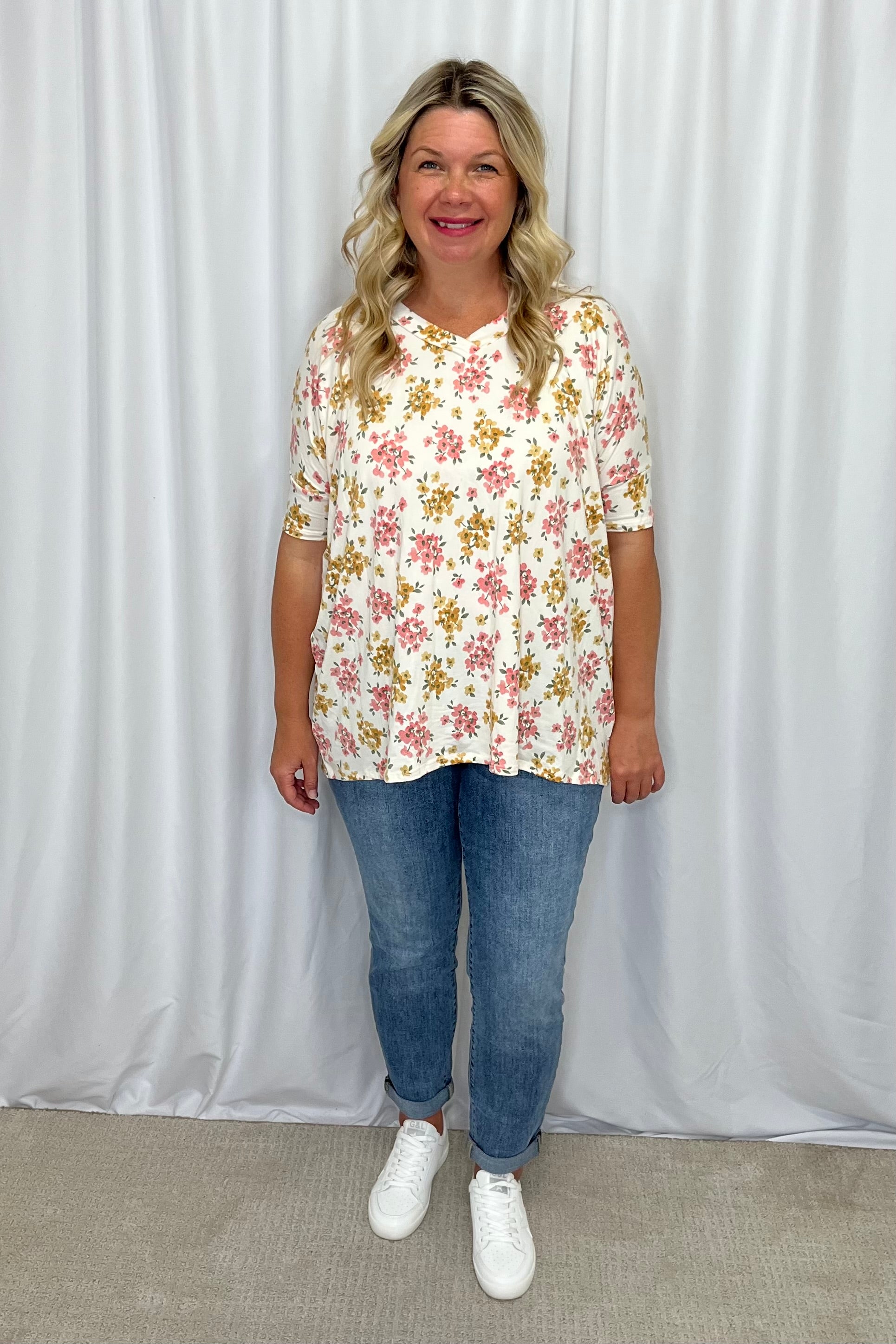 Ashley Floral Tunic Top - Ivory