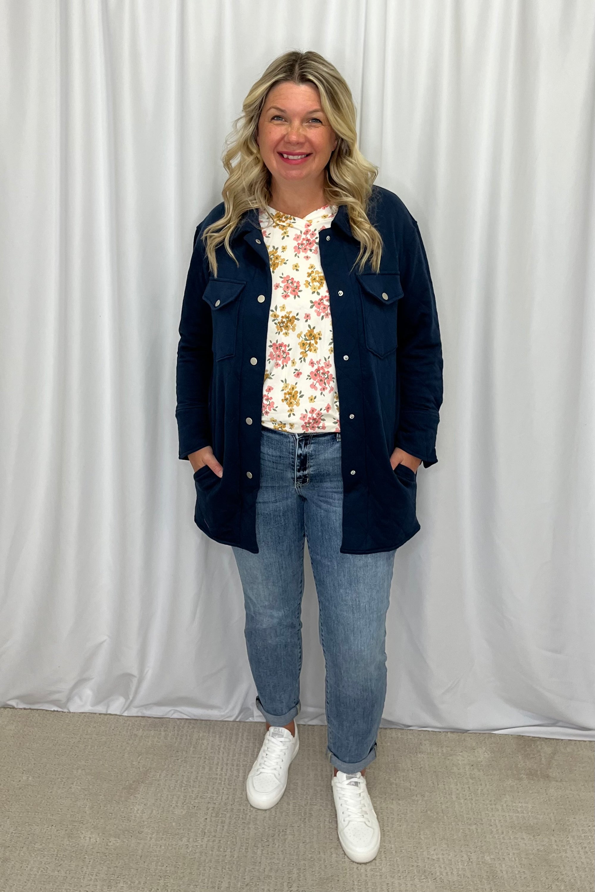 Suzy Quilted Jacket with Pockets - Navy