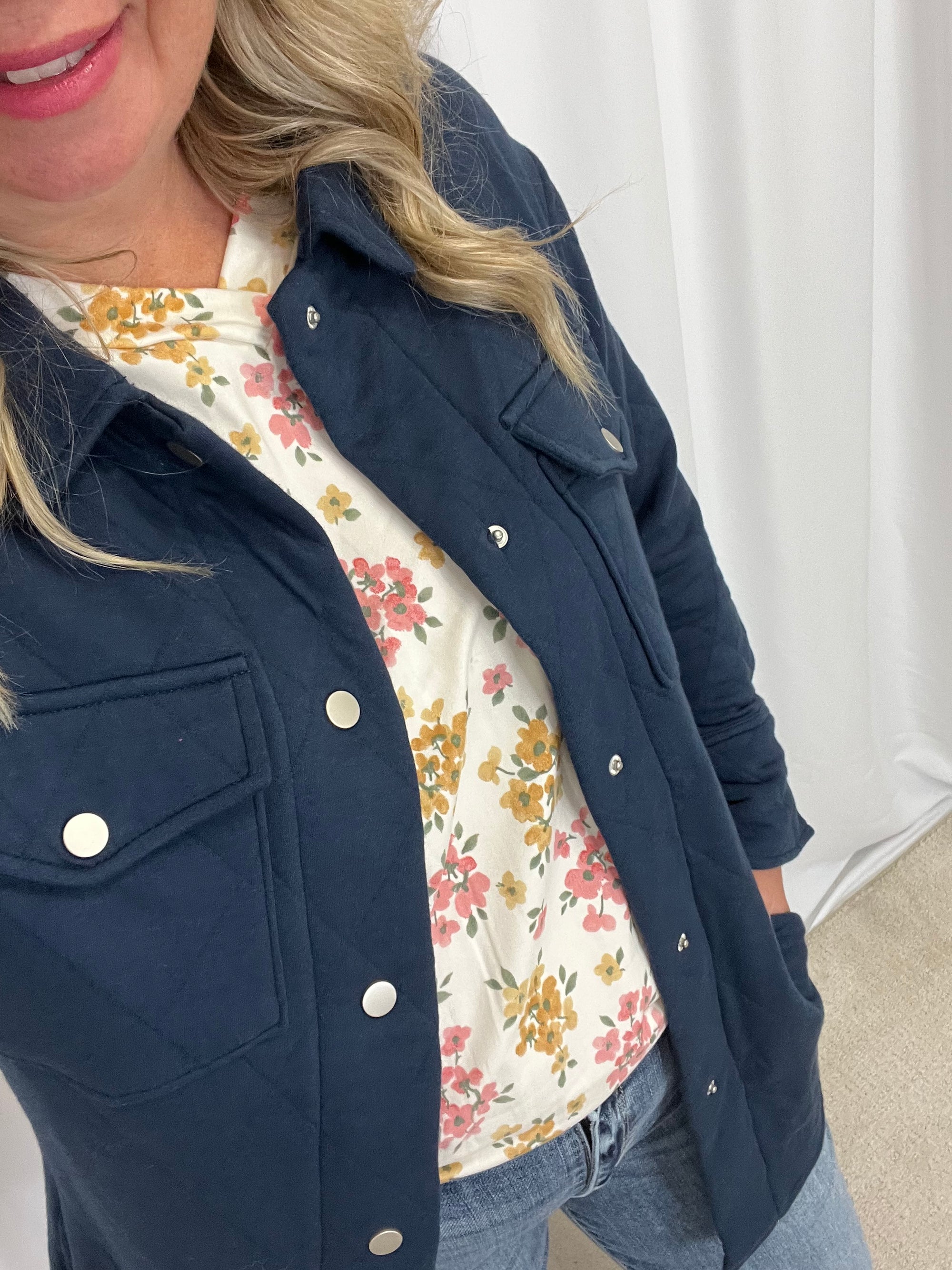 Suzy Quilted Jacket with Pockets - Navy