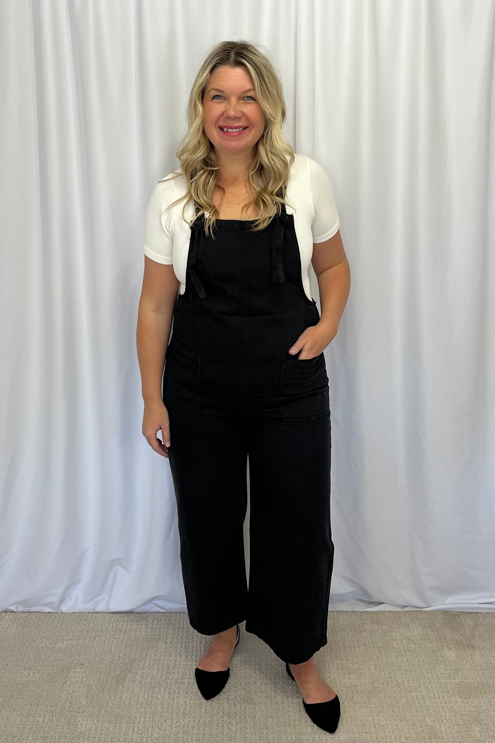 Polly Knot Strap Jumpsuit with Pockets - Black