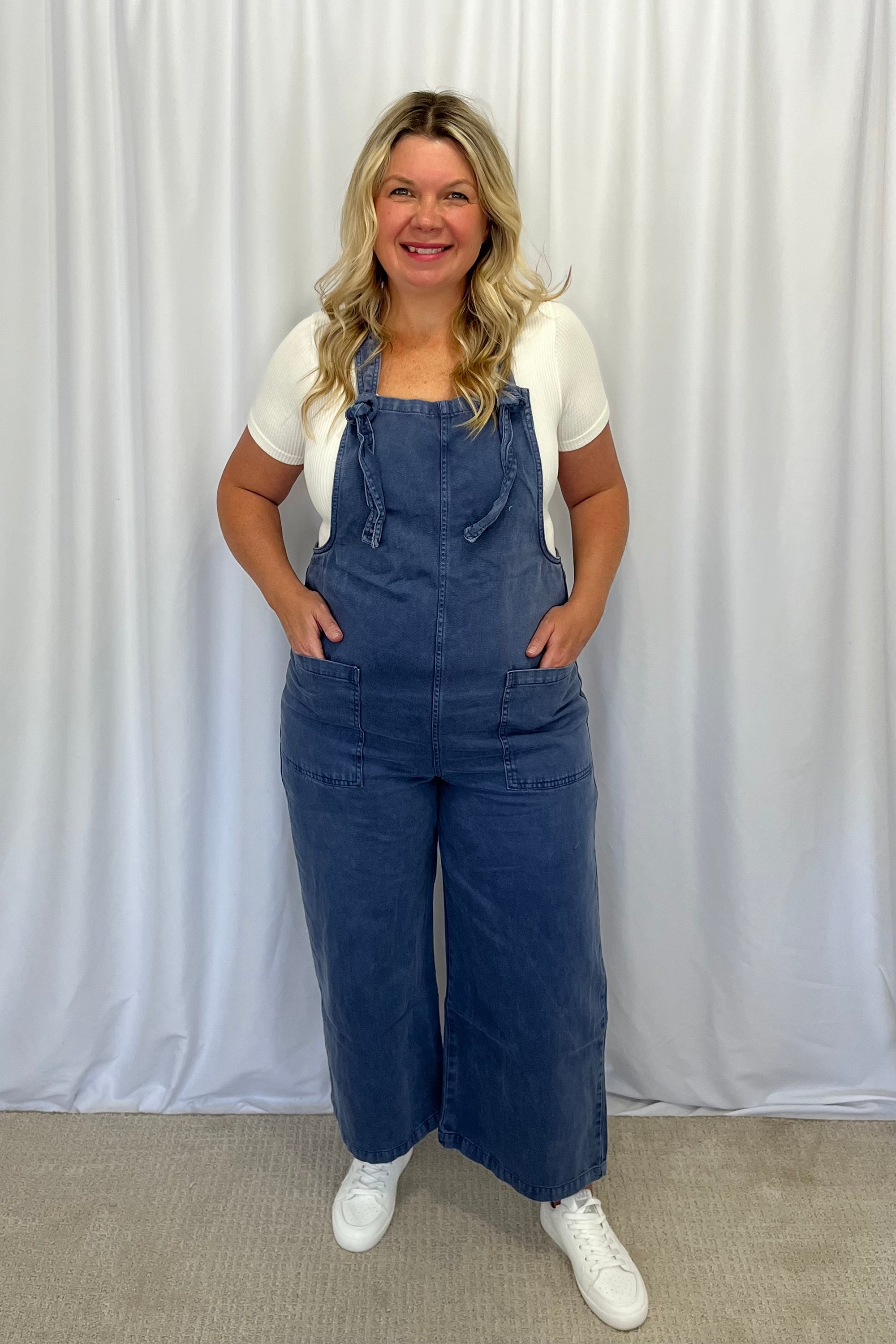 Polly Knot Strap Jumpsuit with Pockets - Denim