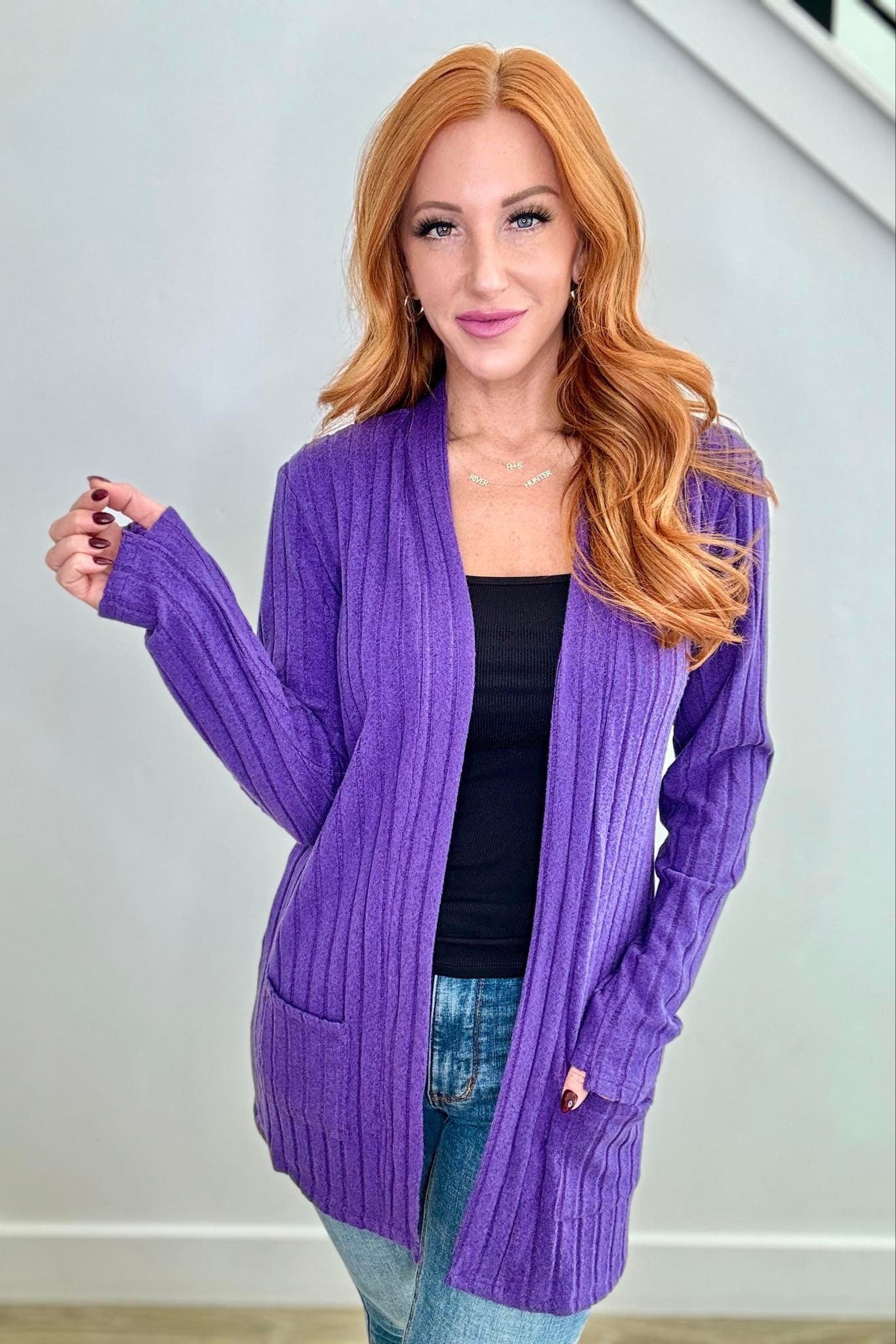 Lily Cardigan with Thumbholes and Pockets - Purple