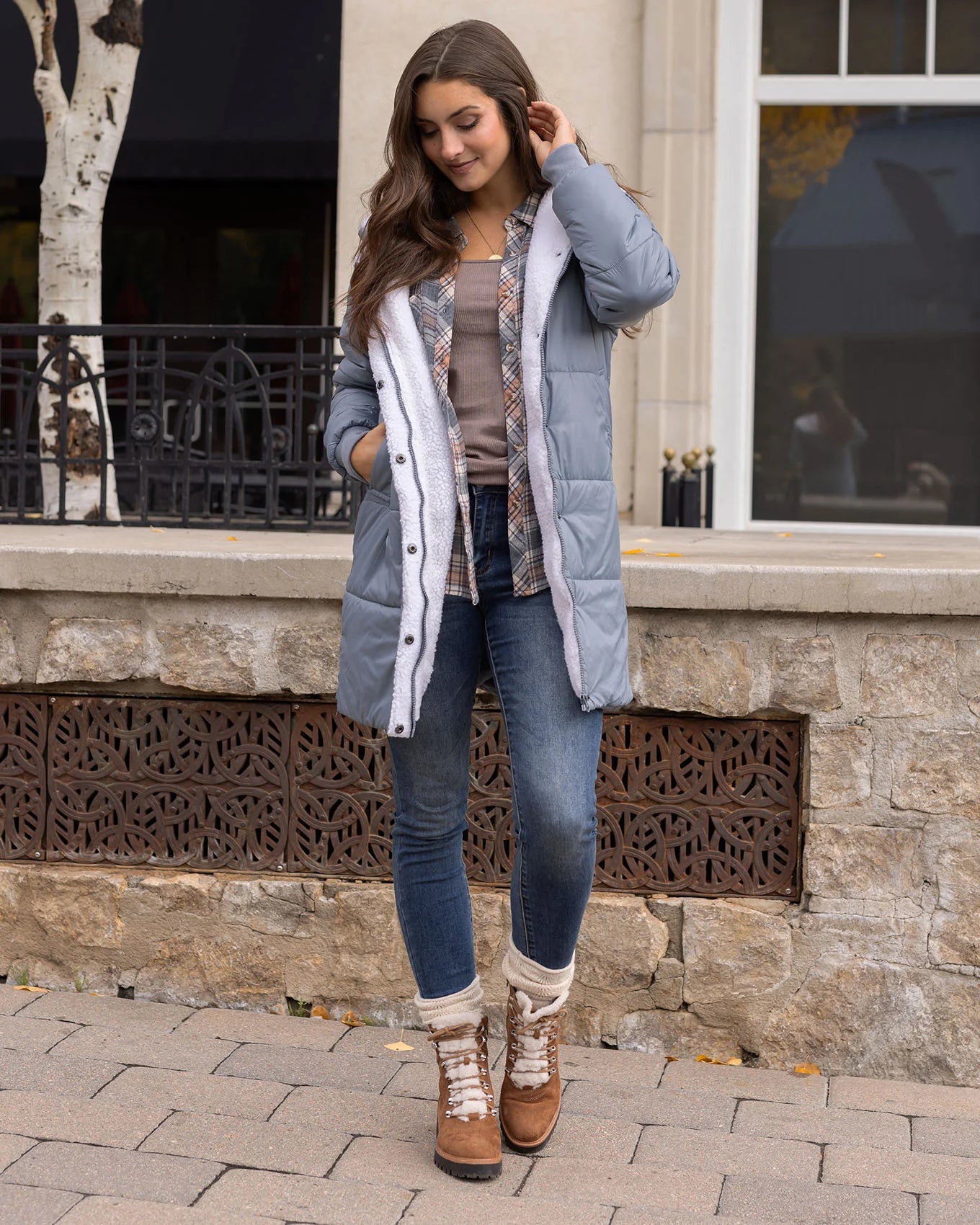 Grace and Lace Longline Hooded Puffer Jacket - Silver Mist - Belle + Bliss  Boutique