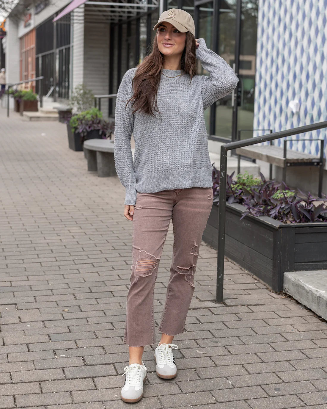 Grace and Lace Mel's Fave DISTRESSED Cropped Straight Leg Colored Denim - Vintage Wine