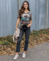 Grace and Lace Notched Neck Washed &amp; Worn Graphic Tee - Wild West