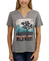 Grace and Lace Notched Neck Washed &amp; Worn Graphic Tee - Wild West
