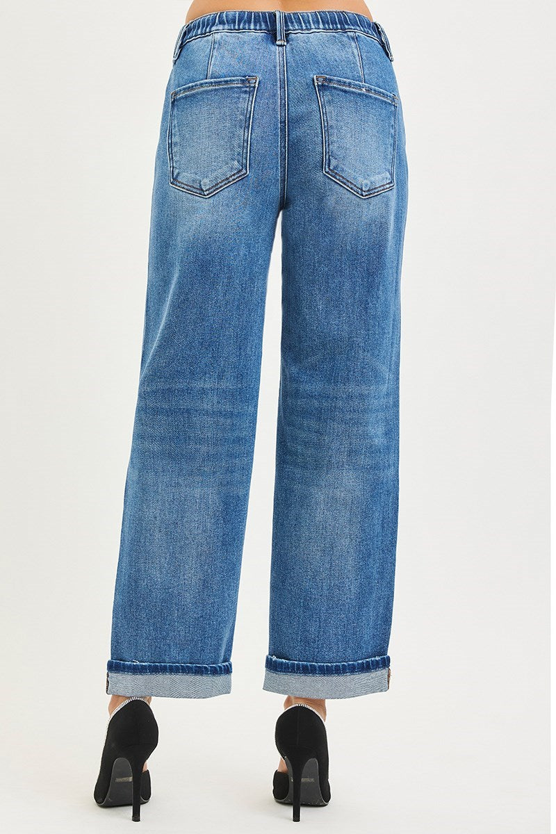 Risen Dani Stretch Waist Boyfriend Denim - Mid Wash
