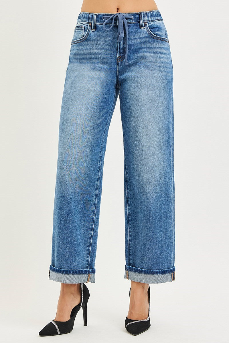 Risen Dani Stretch Waist Boyfriend Denim - Mid Wash