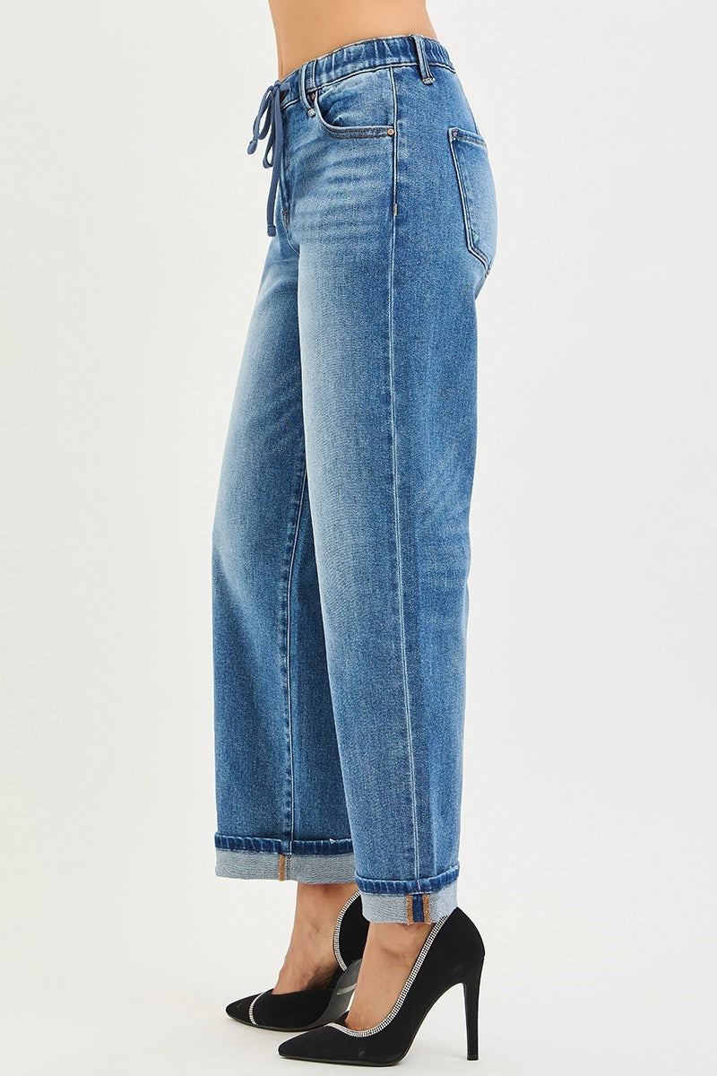 Risen Dani Stretch Waist Boyfriend Denim - Mid Wash