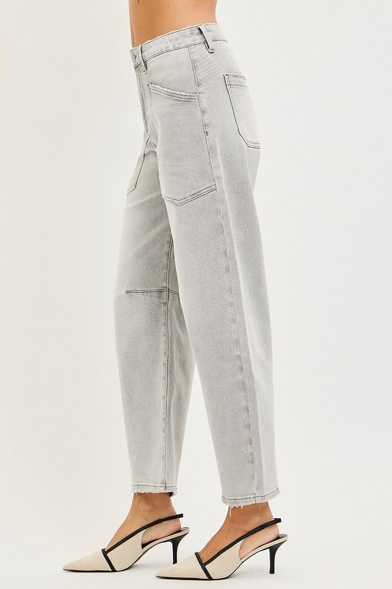 Risen "Drew" Barrel Jeans with Patch Pockets - Grey