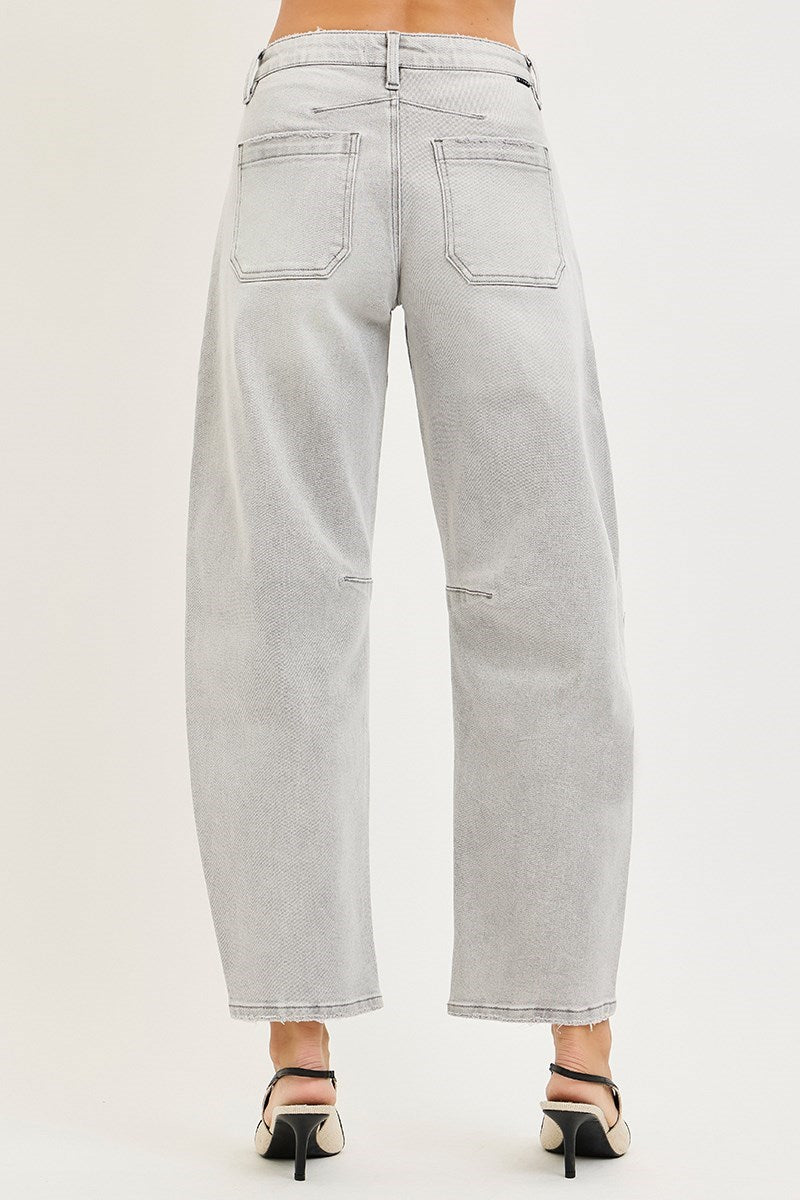 Risen "Drew" Barrel Jeans with Patch Pockets - Grey