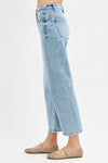 Risen &quot;Cooper&quot; Crop Length Gentle Barrel Jeans with Adjustable Waist - Light Wash