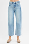 Risen &quot;Cooper&quot; Crop Length Gentle Barrel Jeans with Adjustable Waist - Light Wash