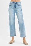 Risen &quot;Cooper&quot; Crop Length Gentle Barrel Jeans with Adjustable Waist - Light Wash