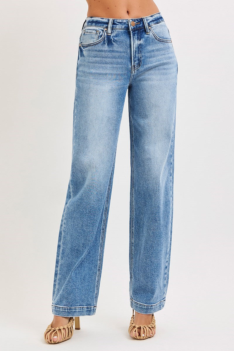 Risen "Joanie" High Rise Wide Leg Denim - Mid Wash