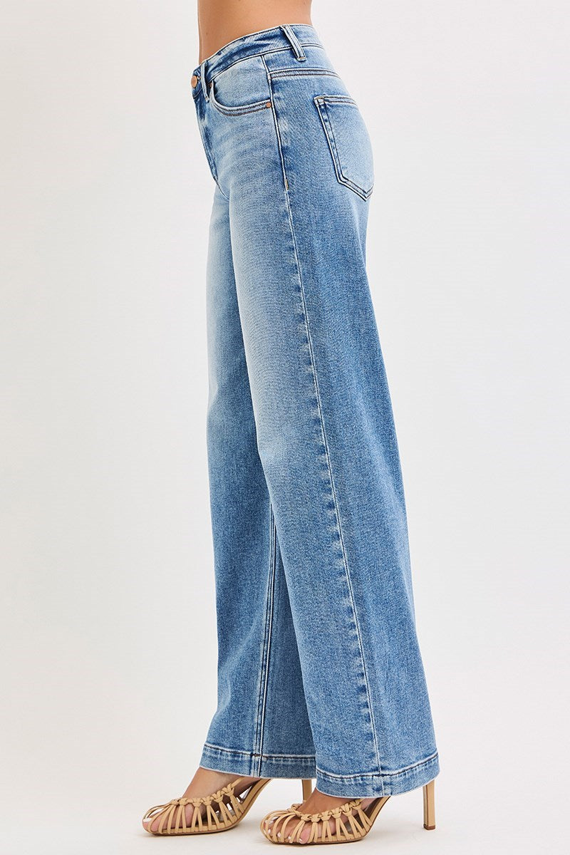 Risen "Joanie" High Rise Wide Leg Denim - Mid Wash