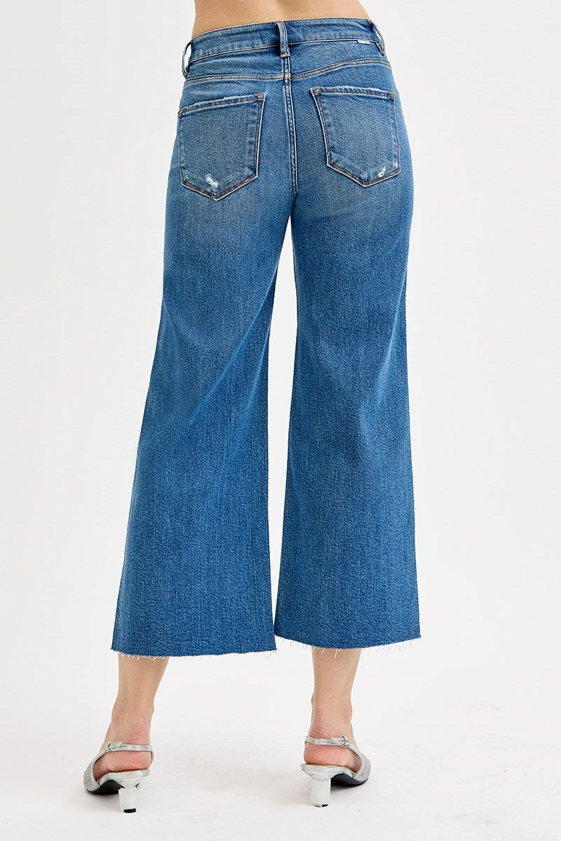 Risen "Jayce" High Rise, Wide Leg Cropped Denim - Mid Wash