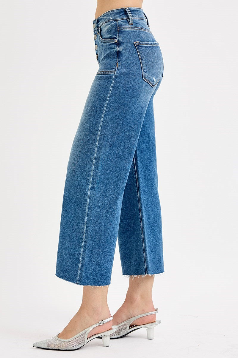 Risen "Jayce" High Rise, Wide Leg Cropped Denim - Mid Wash