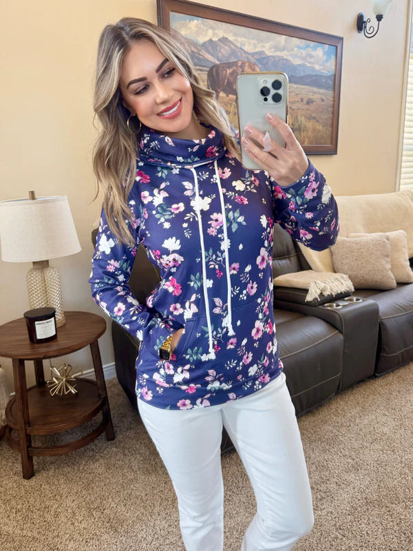 Michelle Mae Soft Funnel Neck - Navy Floral