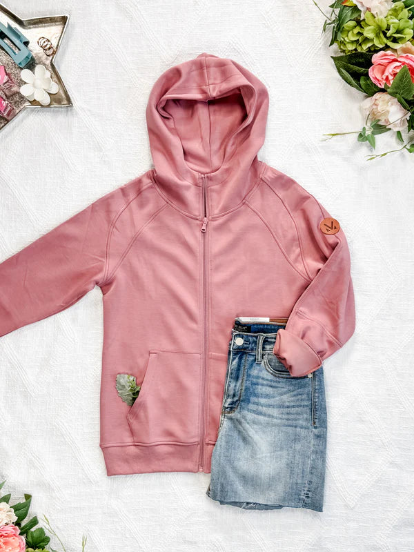 Michelle Mae Scuba FullZip Hoodie - Rose