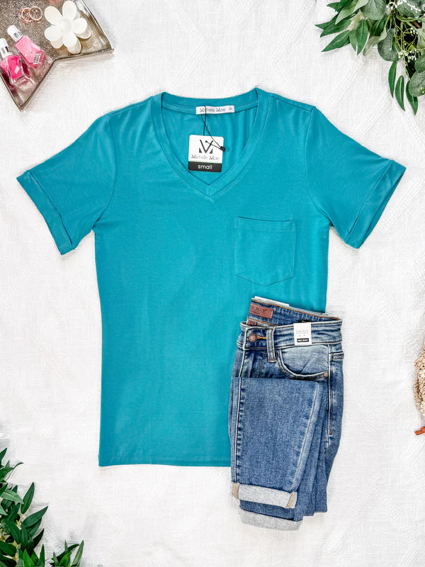Michelle Mae &quot;Sophie&quot; Pocket Tee - Aqua