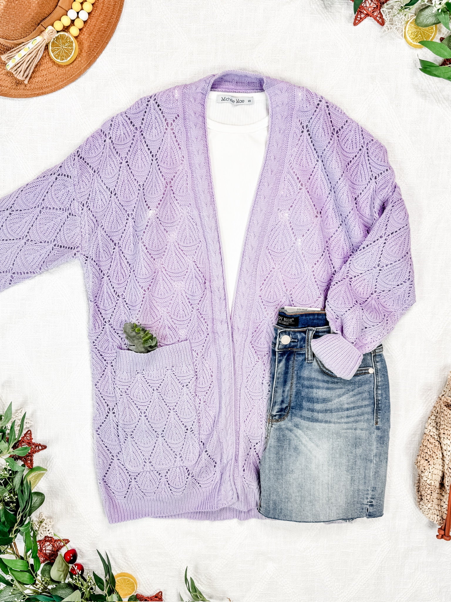 Michelle Mae Open Knit Cardigan - Lavender