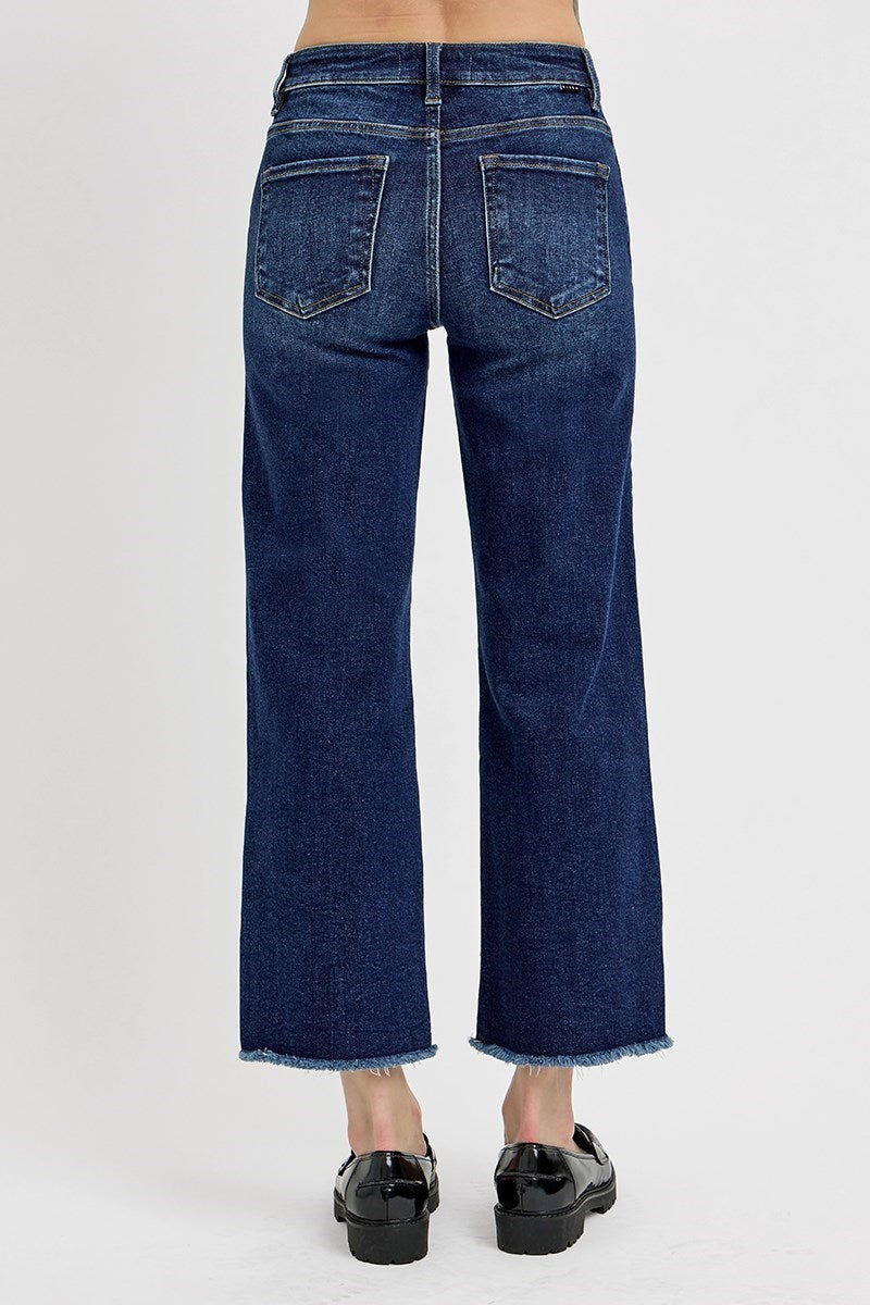 Risen "Clancy" Mid Rise Crop Side Slit Jeans - Dark Wash
