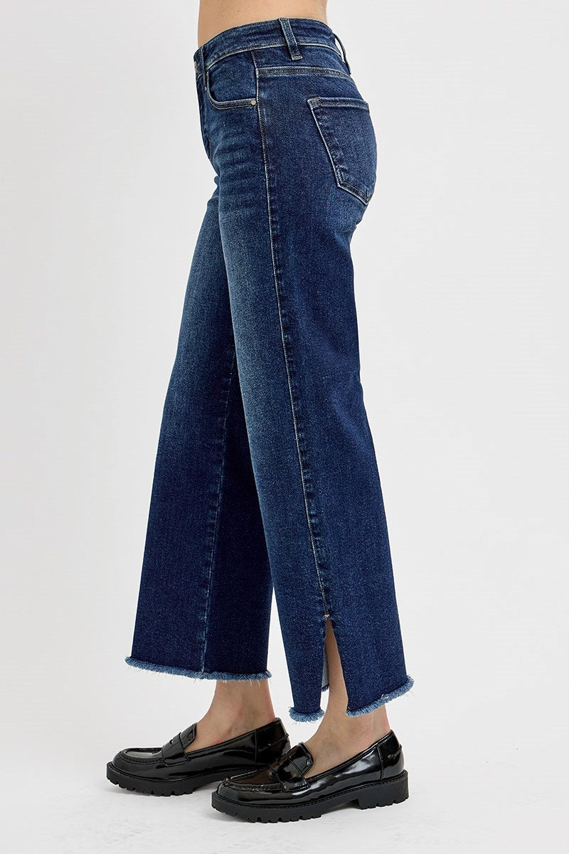 Risen "Clancy" Mid Rise Crop Side Slit Jeans - Dark Wash