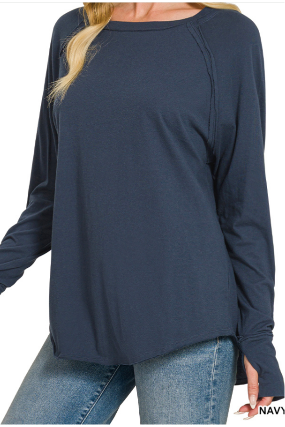 Carmen Raglan Top with Thumbholes - Navy