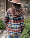 ***PRE-SALE*** Grace and Lace Stretch Flex Hooded Shacket - Denim/Rust Plaid