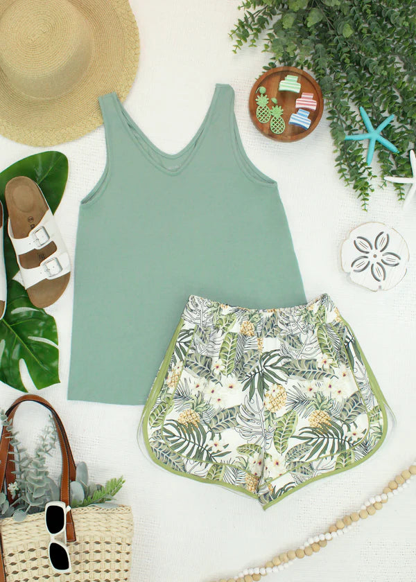 ***PRE-ORDER*** Michelle Mae Vera V Neck Tank - Sage