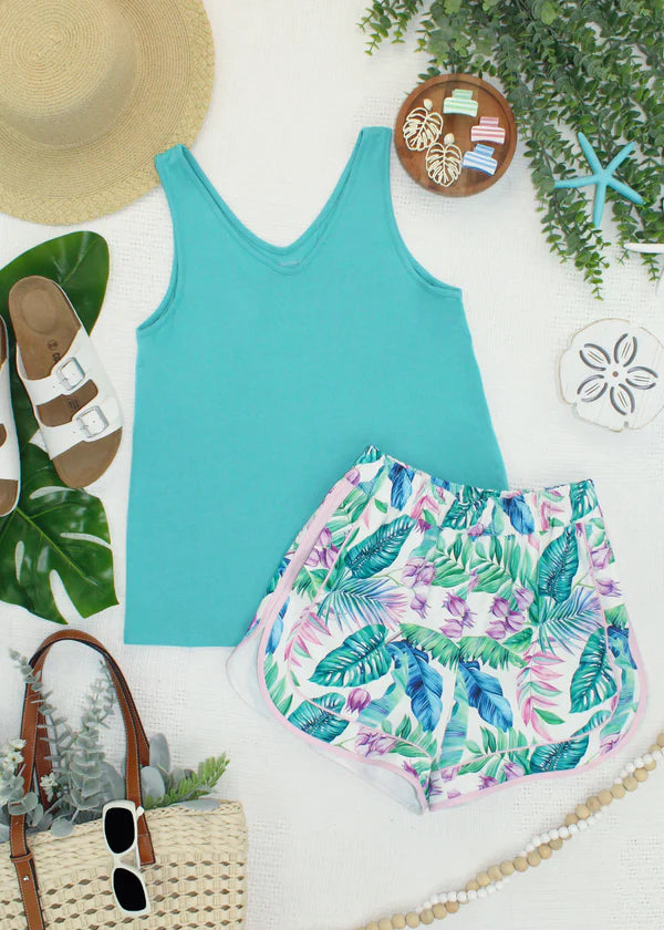 ***PRE-ORDER*** Michelle Mae Vera V Neck Tank - Teal