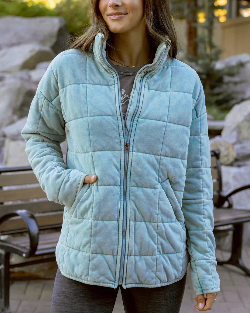 Grace and Lace Mineral Washed Quilted Jacket - Icy Blue