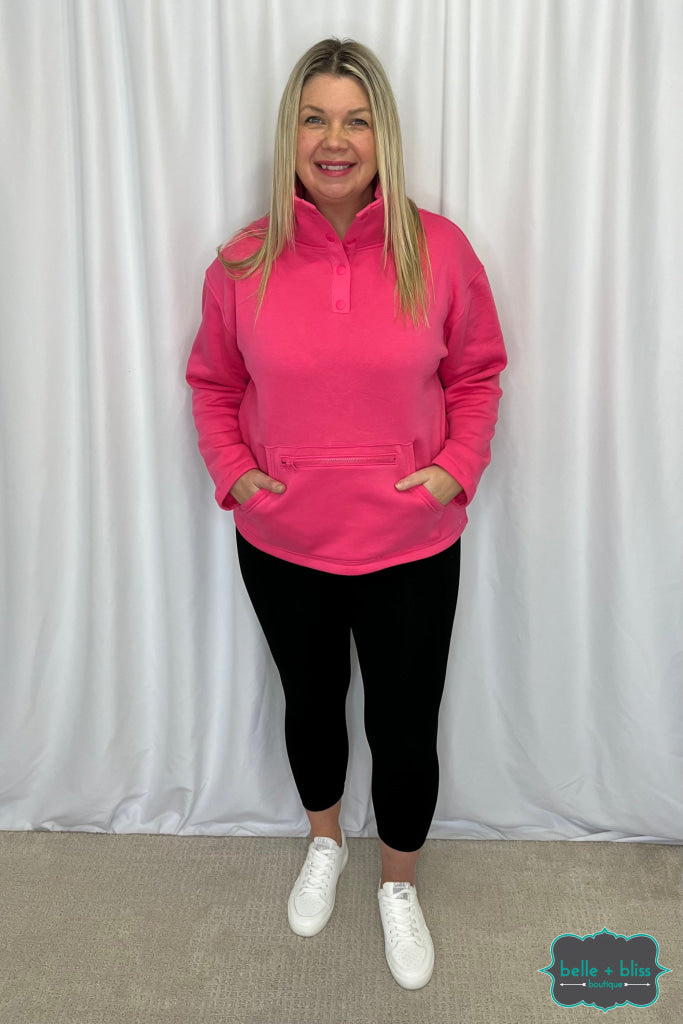 Alicia Half Snap Up Pullover - Fuchsia Tops & Sweaters