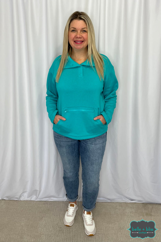 Alicia Half Snap Up Pullover - Turquoise