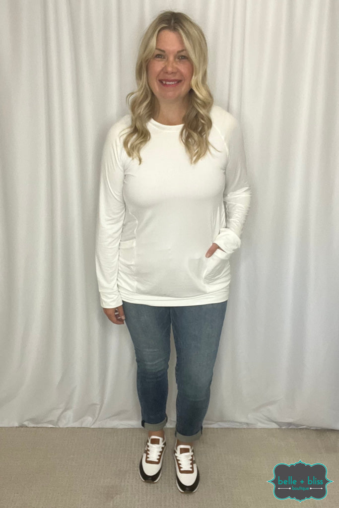 Amber Long Sleeve Top With Pockets - Ivory Tops & Sweaters