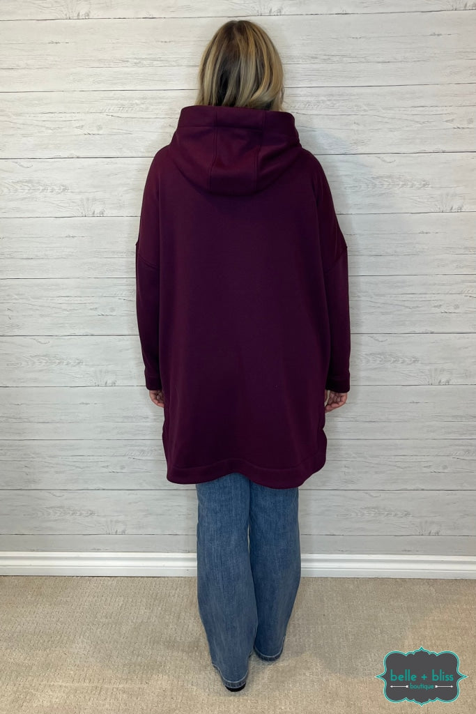 Amelia Zip Up Longline Hooded Jacket - Plum Tops & Sweaters