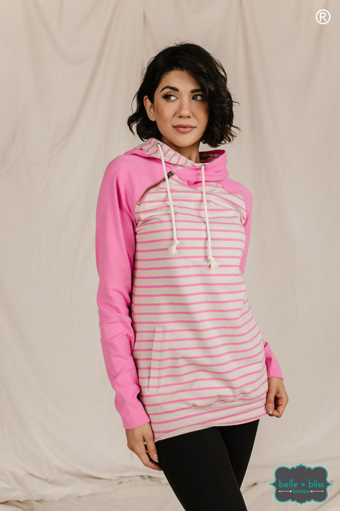 Ampersand Doublehood Hoodie Flamingo Stripe Belle Bliss Boutique